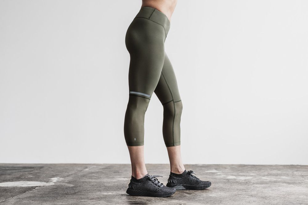 Leggings NOBULL Femme Vert - NOBULL Pace Crop,France (1604-CQFMH)